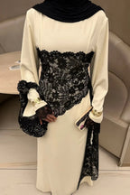 Asymmetric Lace-Trimmed Maxi Dress-Apricot