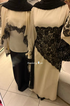 Asymmetric Lace-Trimmed Maxi Dress-Apricot