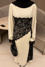 Asymmetric Lace-Trimmed Maxi Dress-Apricot
