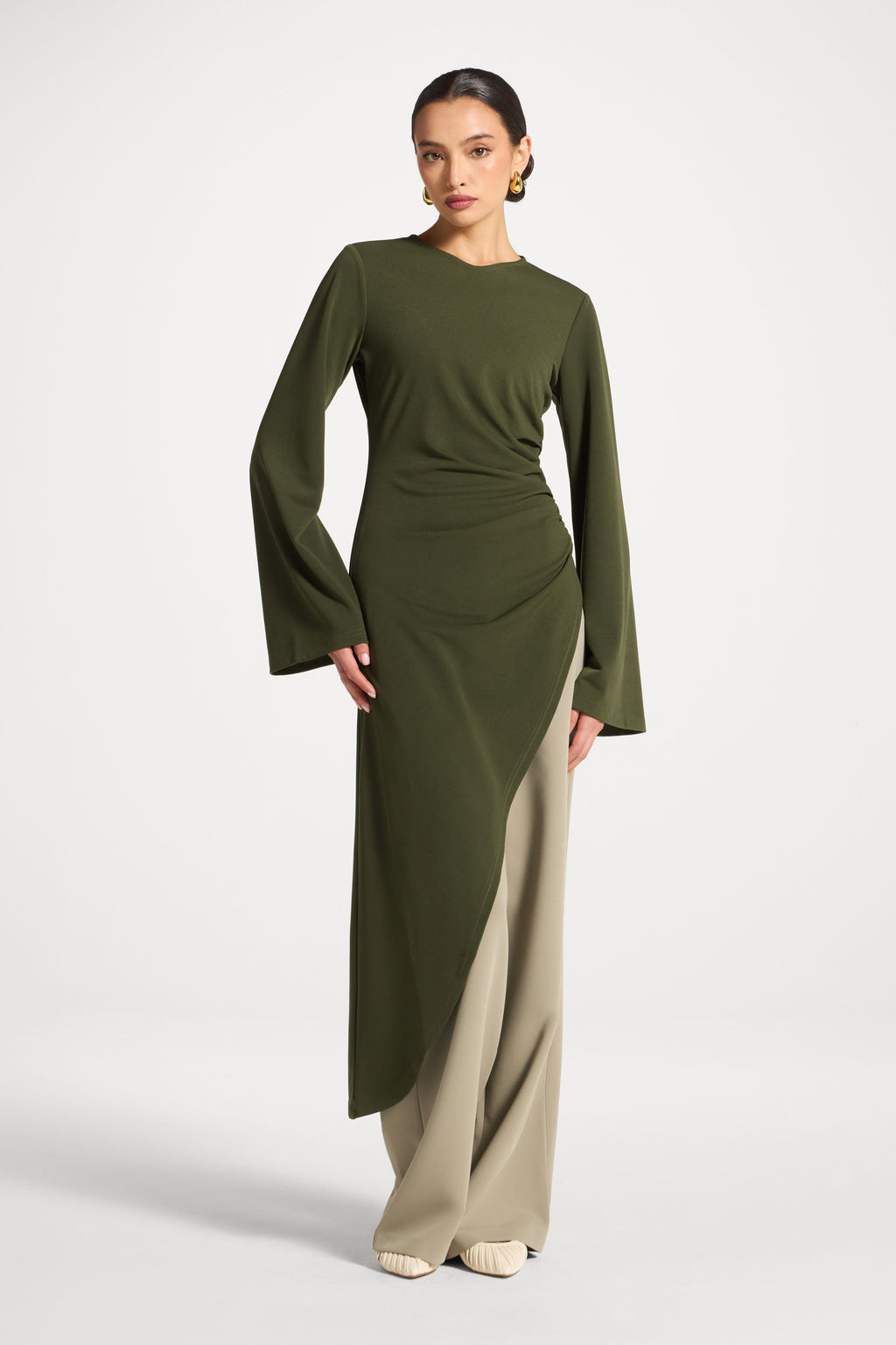 Signature Stretch Midi Tunic Top - Olive