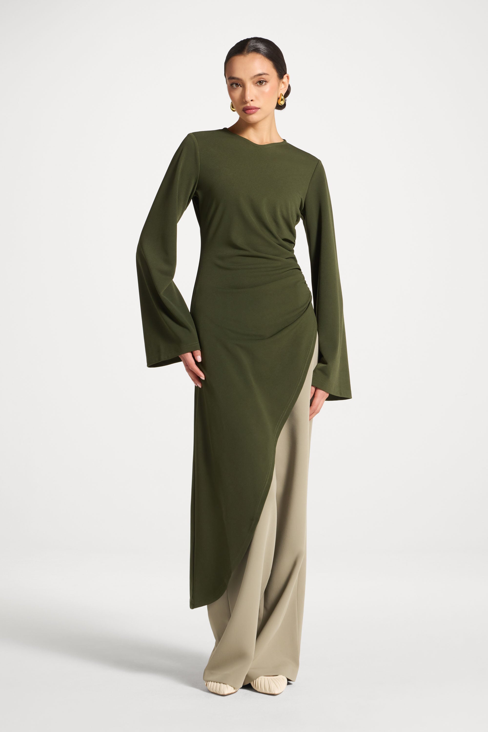 Signature Stretch Midi Tunic Top - Olive