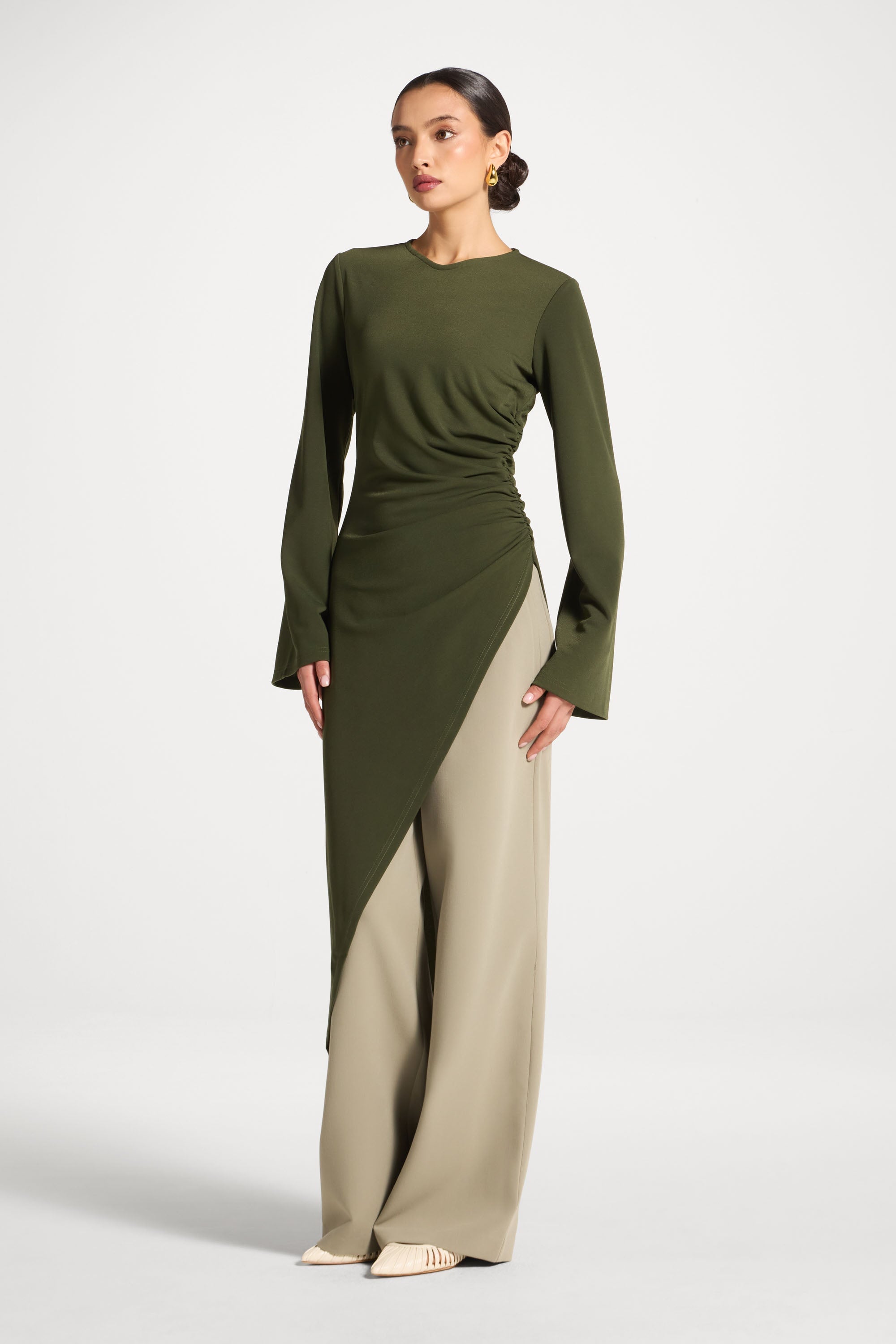 Signature Stretch Midi Tunic Top - Olive