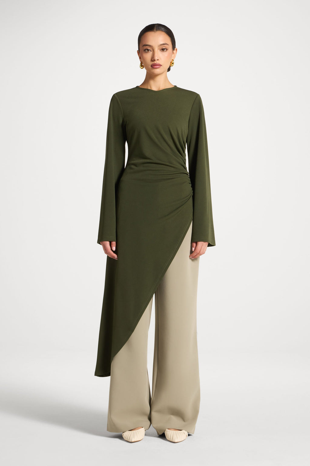 Signature Stretch Midi Tunic Top - Olive