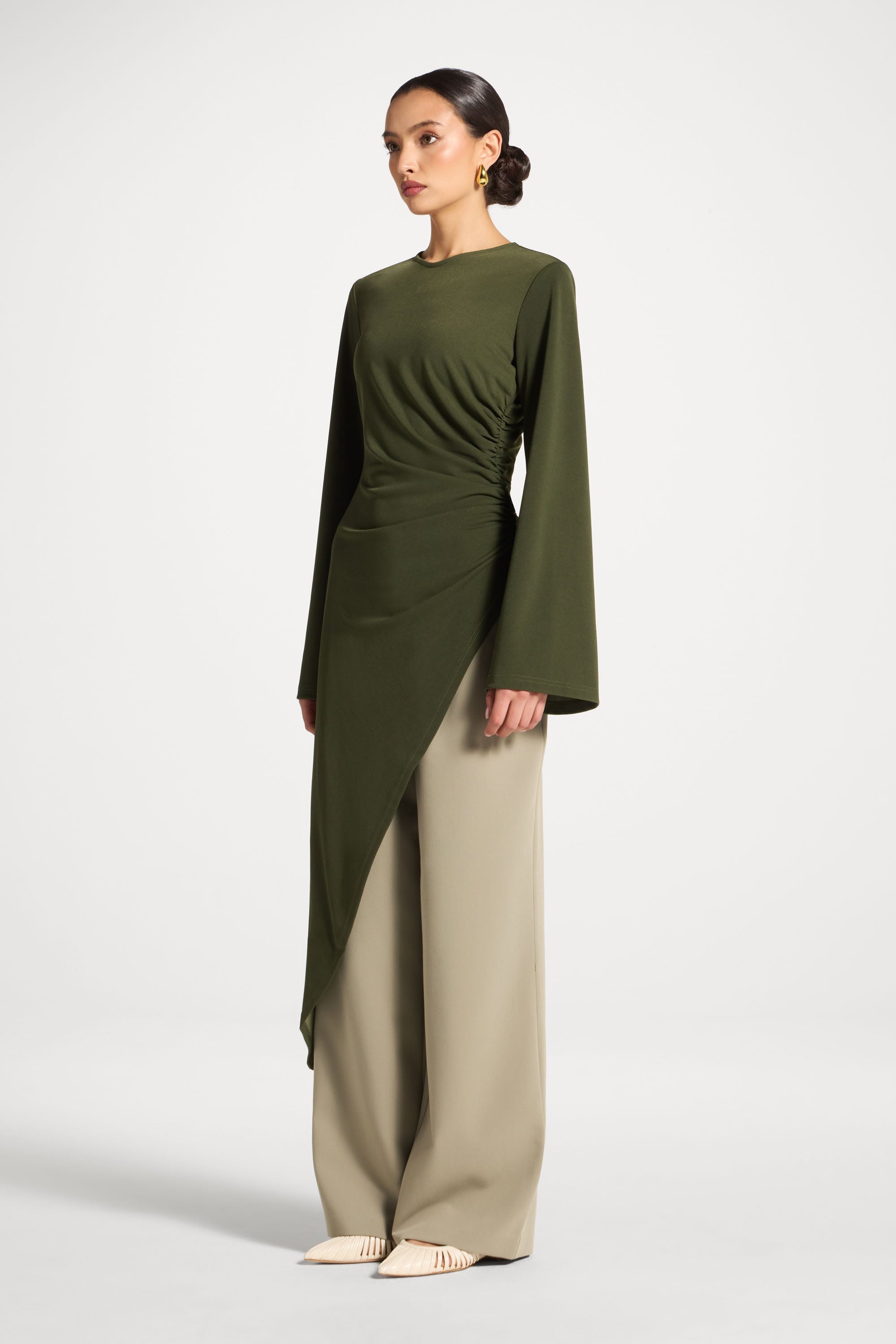 Signature Stretch Midi Tunic Top - Olive