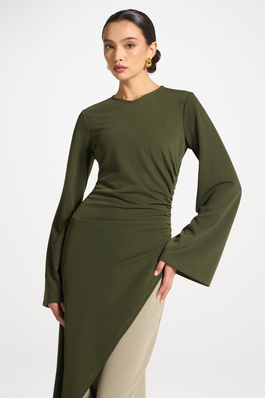 Signature Stretch Midi Tunic Top - Olive