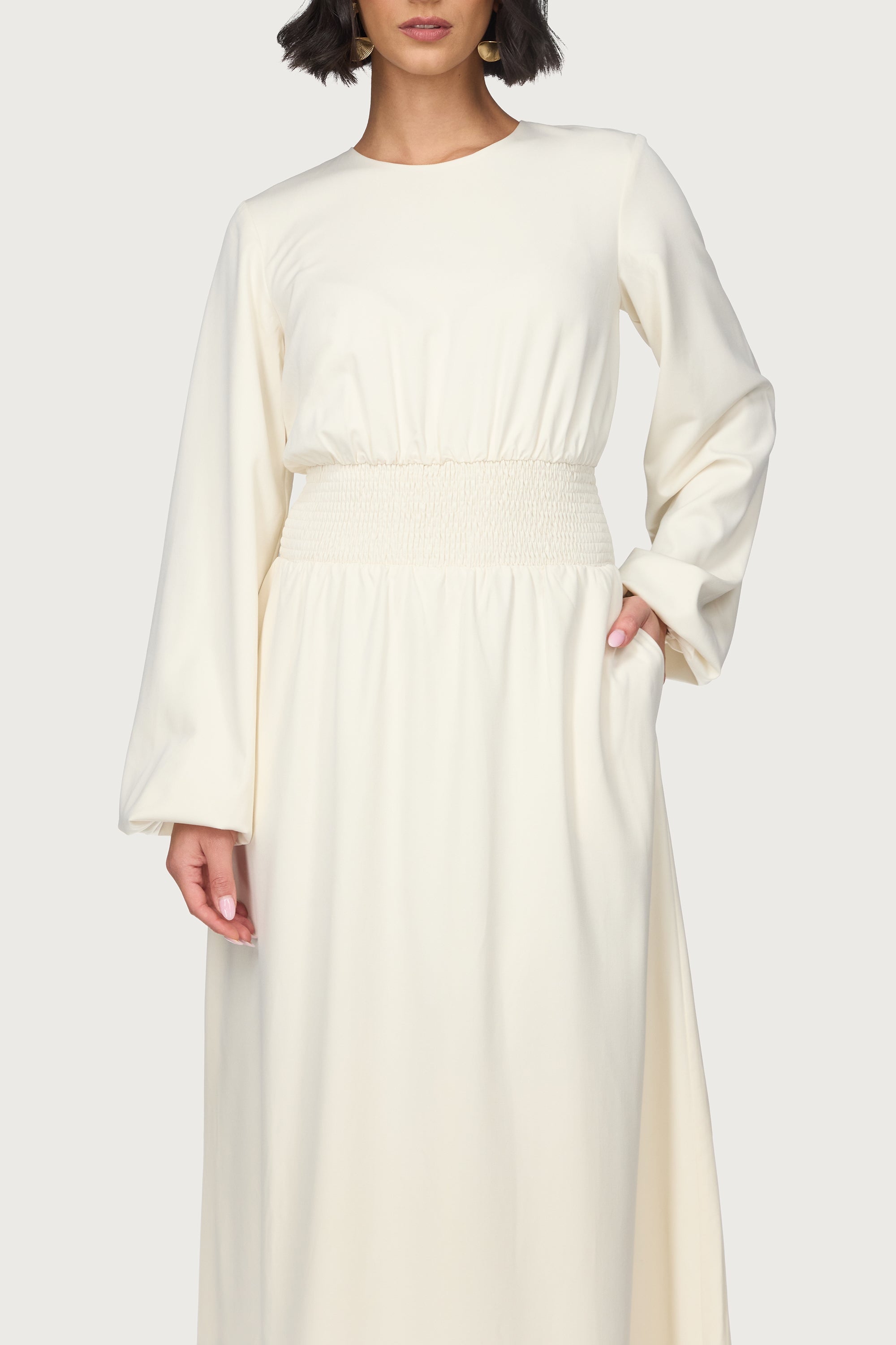 Smocked Waist Dress - Bone