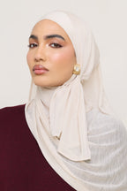 حجاب مخطط مطاطي - بيج