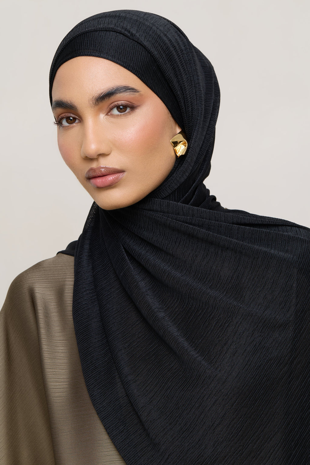 Stretch Stripe Hijab - Black