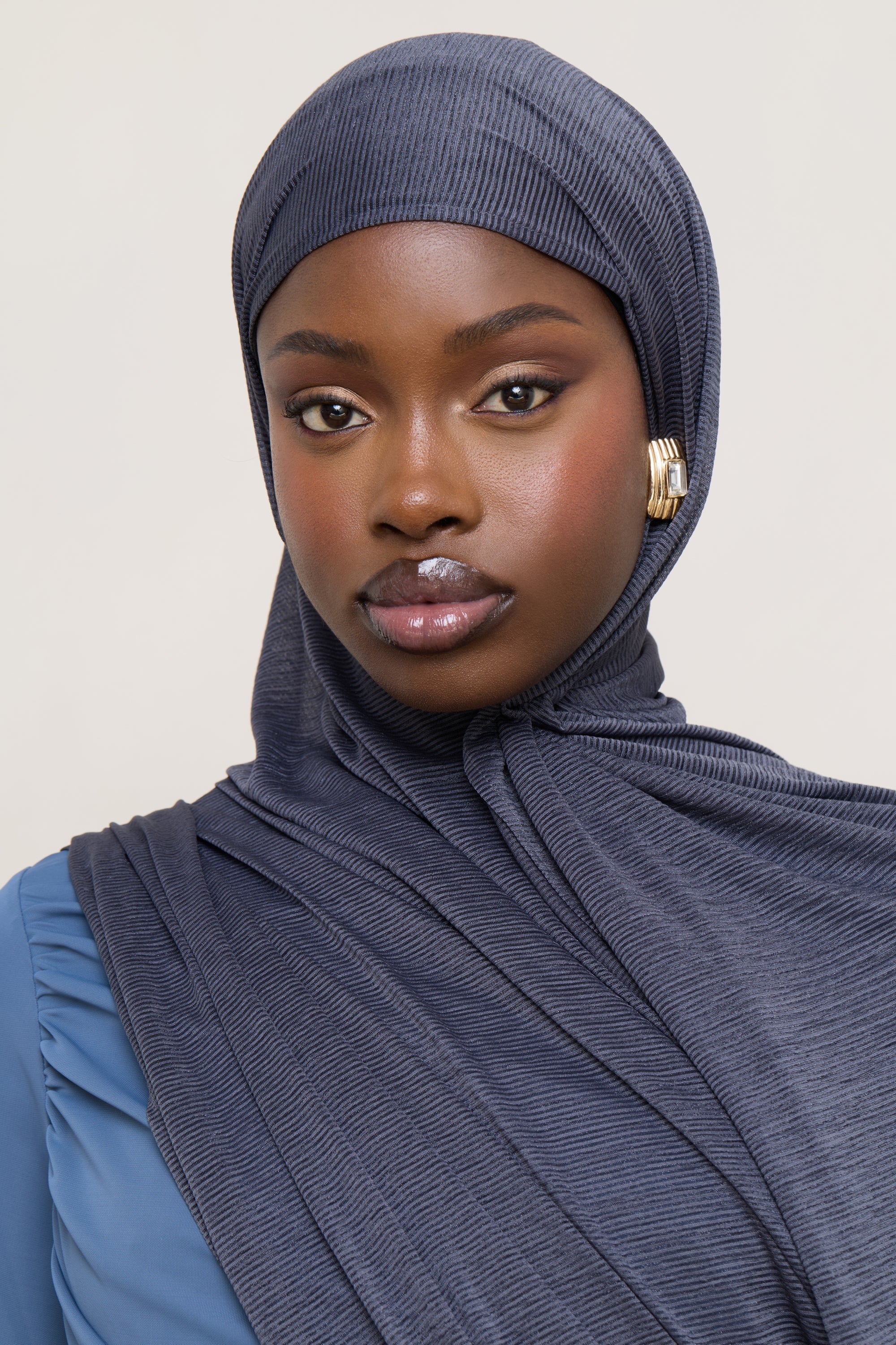 Stretch Stripe Hijab - Dark Denim