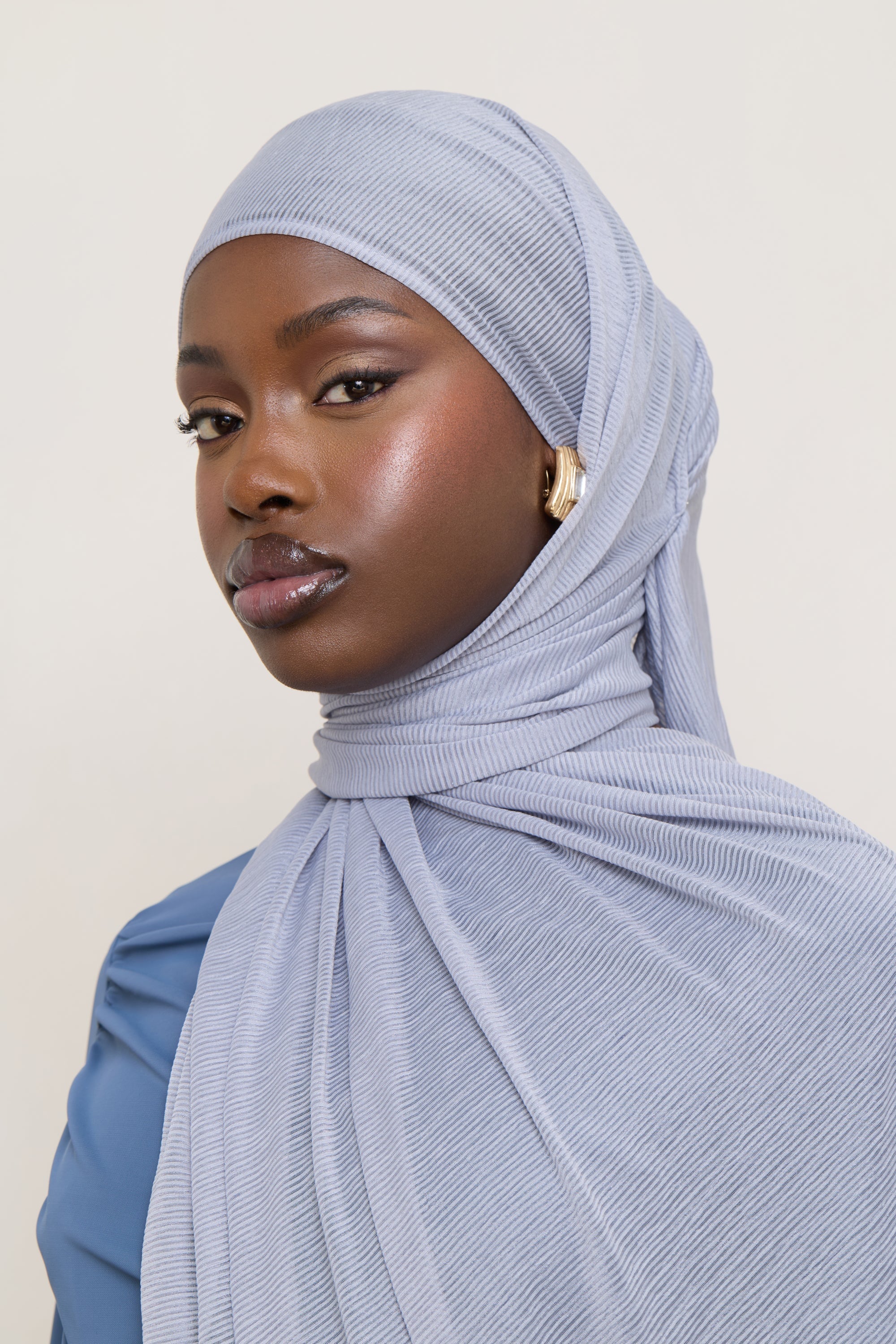 Stretch Stripe Hijab - Sky