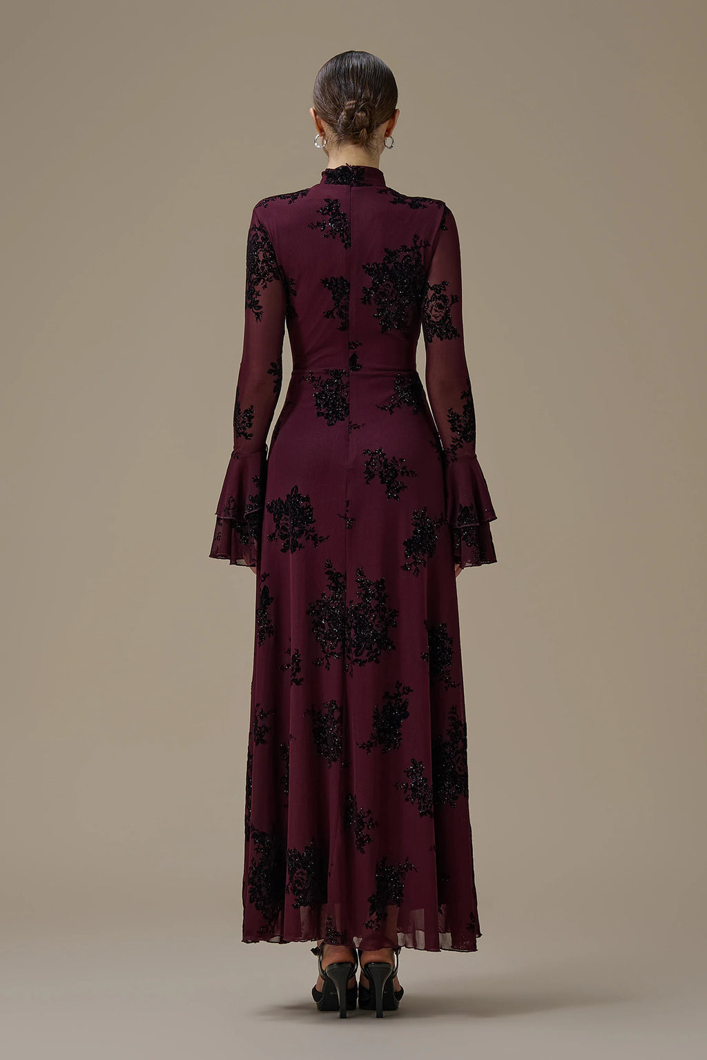 Kaia Twist Front Flare Sleeve Maxi-Wine