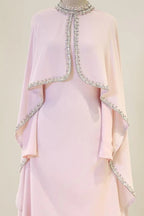 Liora Crystal Trim Cape Overlay Maxi
