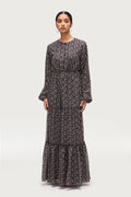 Tiered Flowy Button Down Maxi Dress - Black Floral