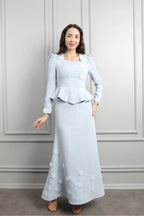 Hana 3D Floral Peplum Two Piece Suit-Blue