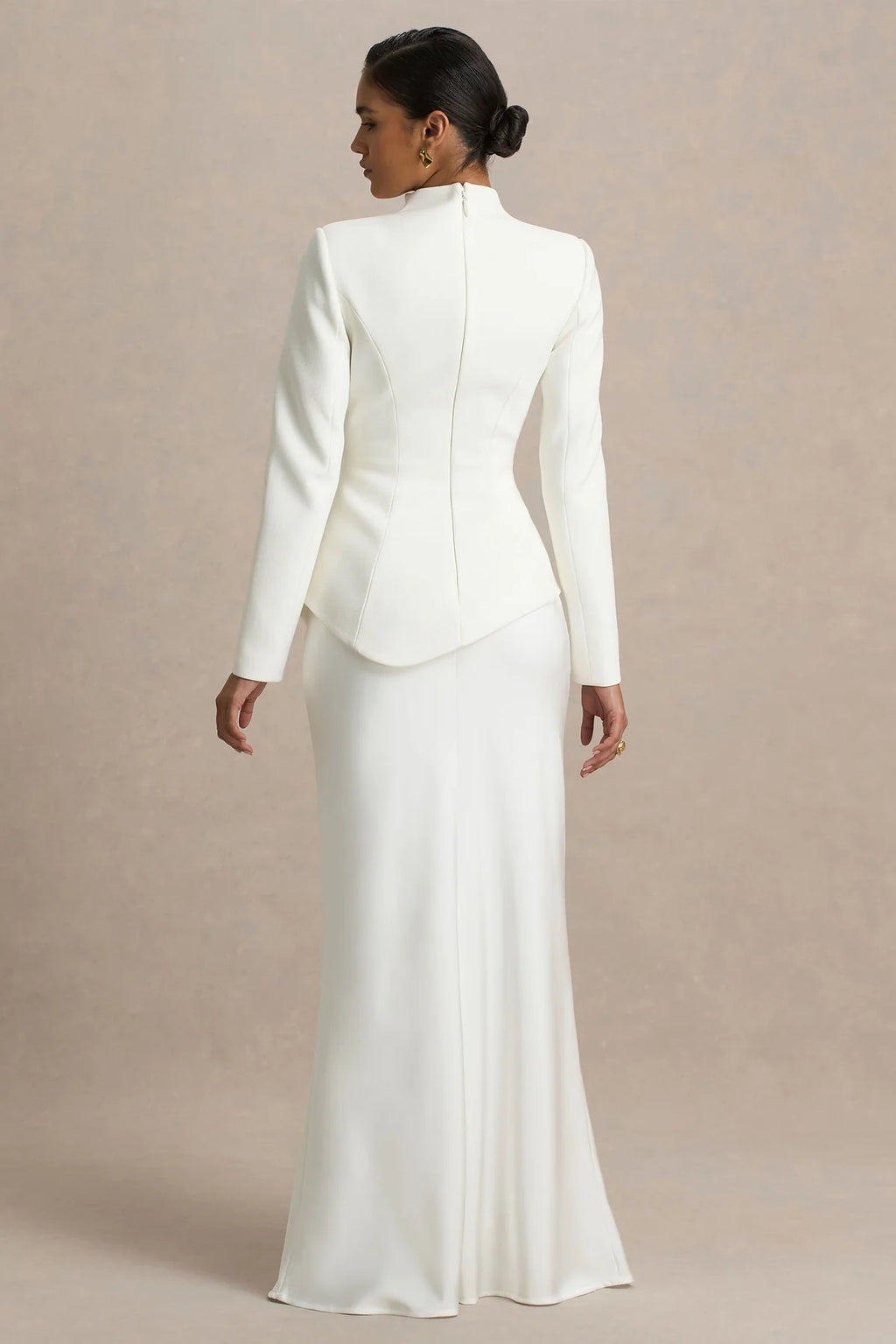 Sculpted Asymmetric Peplum Maxi Dress
