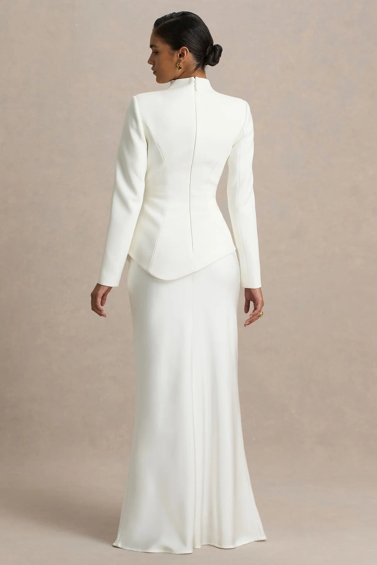 Sculpted Asymmetric Peplum Maxi Dress