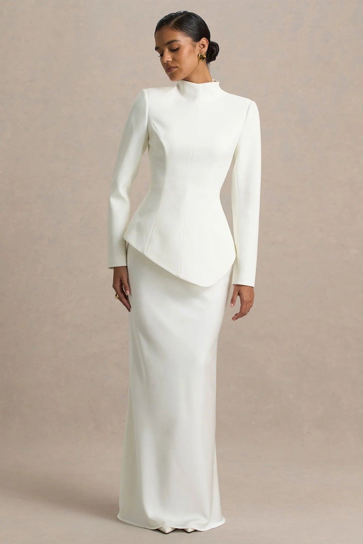 Sculpted Asymmetric Peplum Maxi Dress