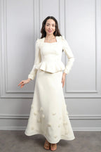 Hana 3D Floral Peplum Two Piece Suit-White