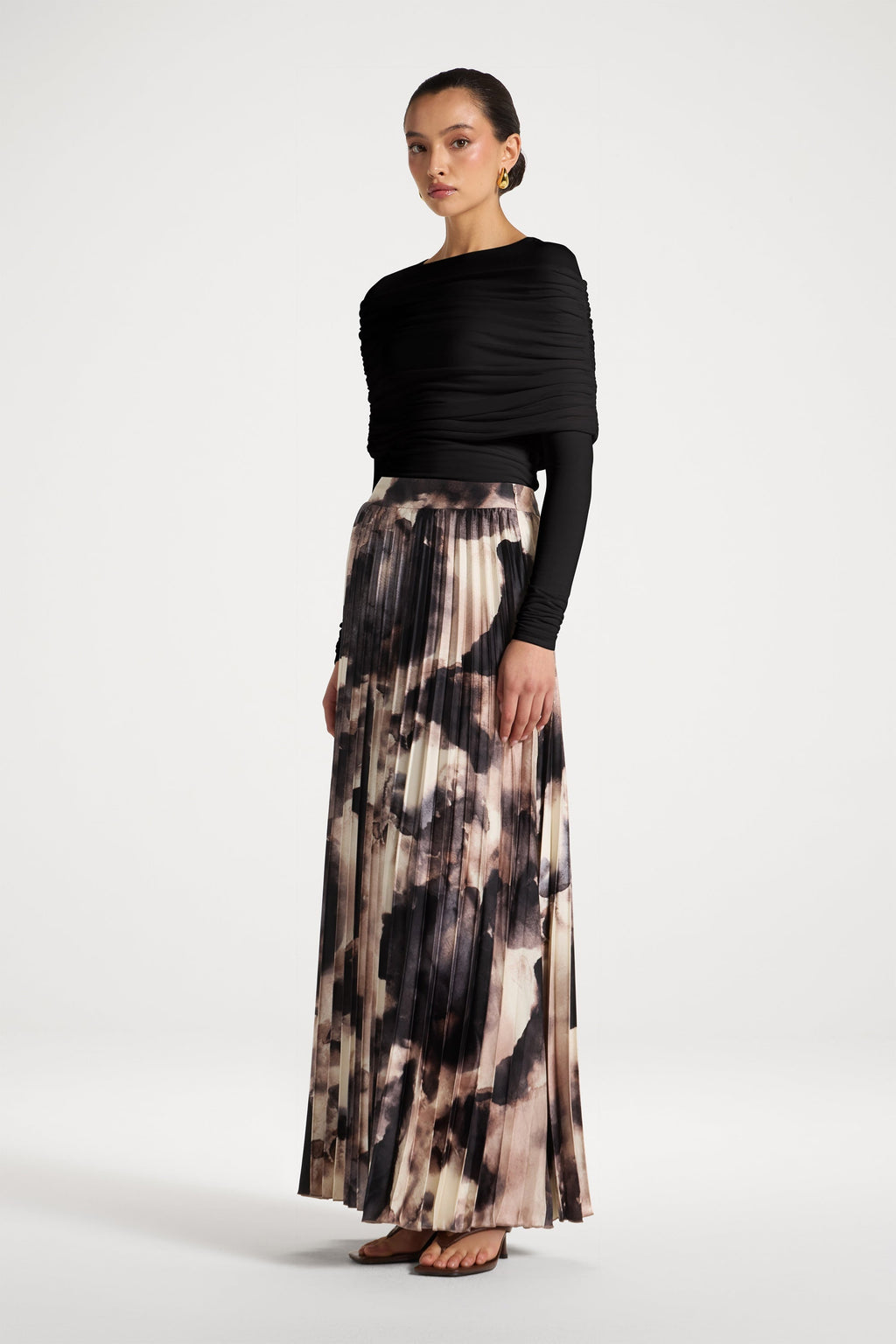 Watercolor Pleated Maxi Skirt - Mauve