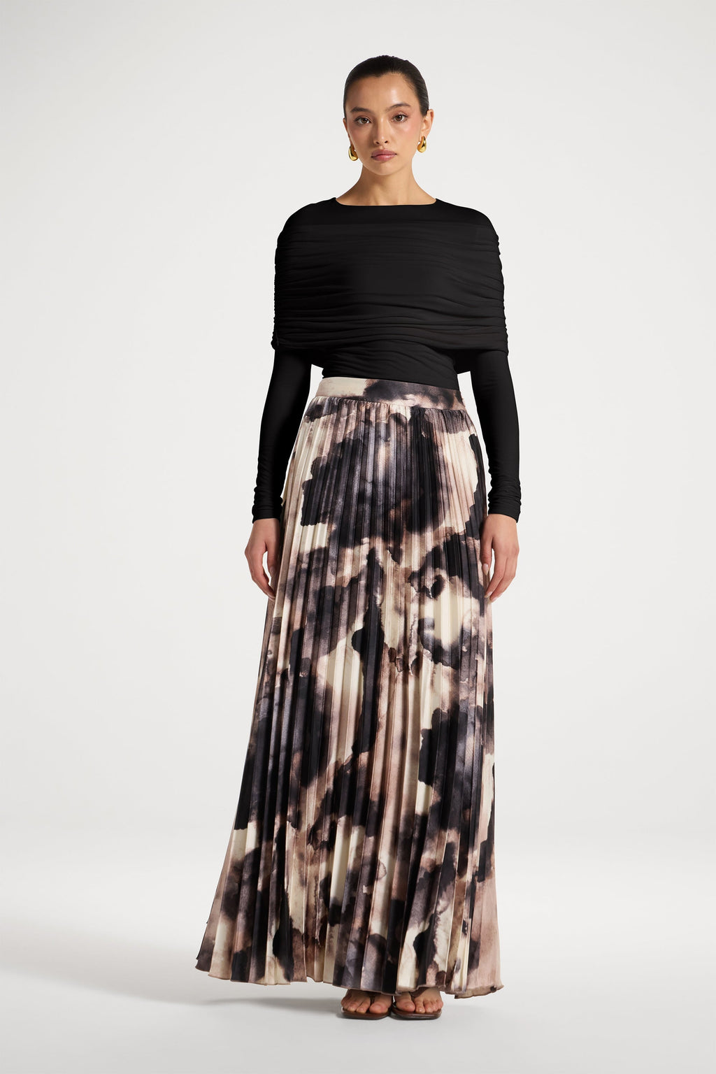 Watercolor Pleated Maxi Skirt - Mauve