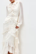 Elegant Ruffled Tiered Maxi Gown-White