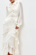 Elegant Ruffled Tiered Maxi Gown-White