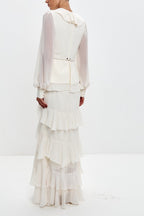 Elegant Ruffled Tiered Maxi Gown-White