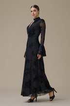 Kaia Twist Front Flare Sleeve Maxi-Black