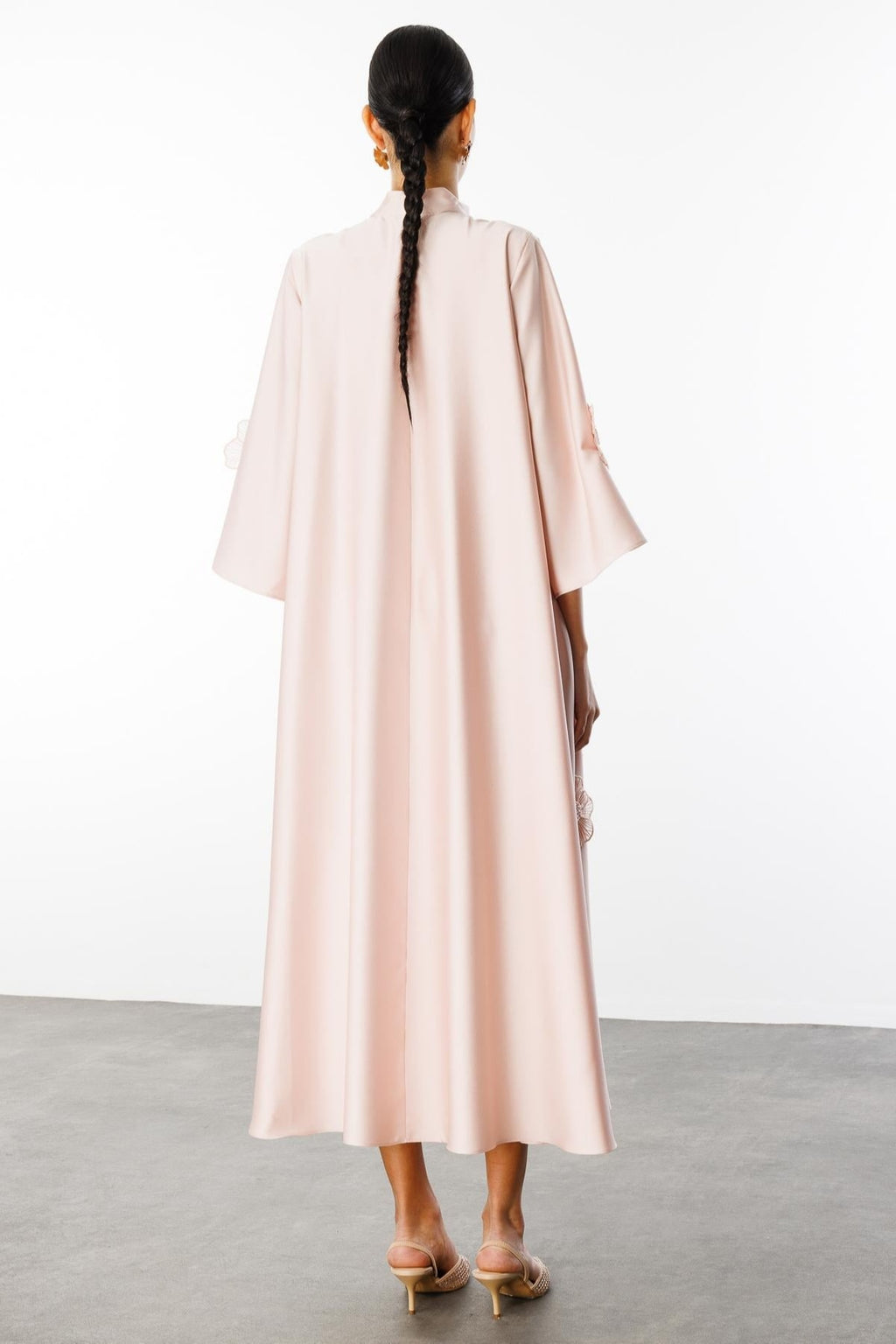Soft Bloom Tie-Neck Satin Dress-Apricot