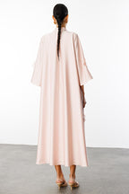 Soft Bloom Tie-Neck Satin Dress-Apricot