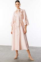 Soft Bloom Tie-Neck Satin Dress-Apricot