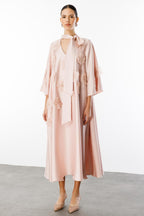 Soft Bloom Tie-Neck Satin Dress-Apricot