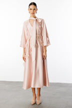 Soft Bloom Tie-Neck Satin Dress-Apricot