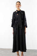 Soft Bloom Tie-Neck Satin Dress-Black