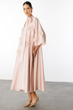 Soft Bloom Tie-Neck Satin Dress-Apricot