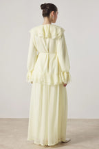 Cascading Ruffle Tie Front Chiffon Blouse Wide Leg Trousers Two Piece Set
