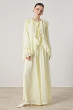 Cascading Ruffle Tie Front Chiffon Blouse Wide Leg Trousers Two Piece Set