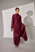 Nurul High Neck Twist Wrap Satin Abaya-Red