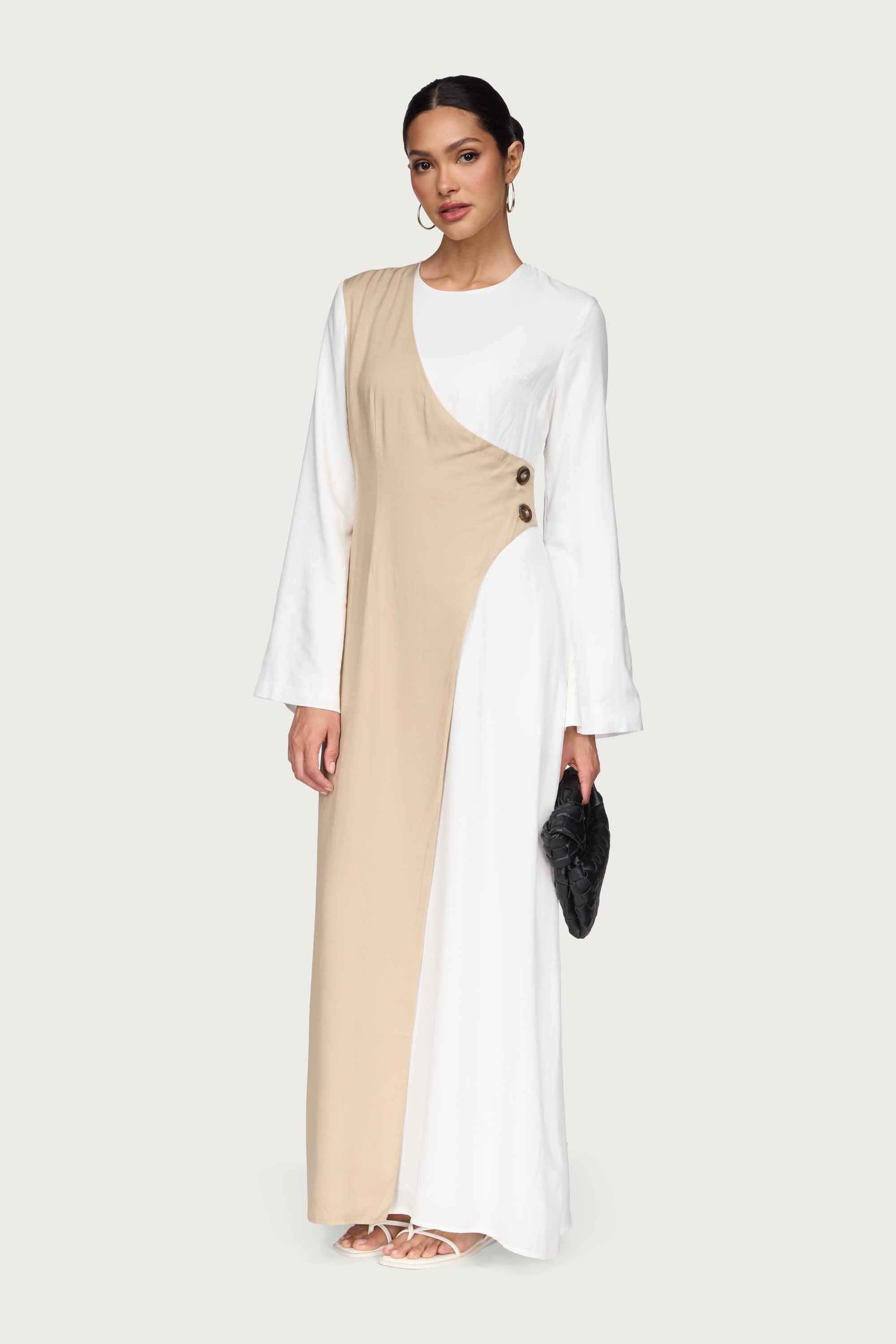 Yumna Contrast Wrap Maxi Dress - Sand Dune