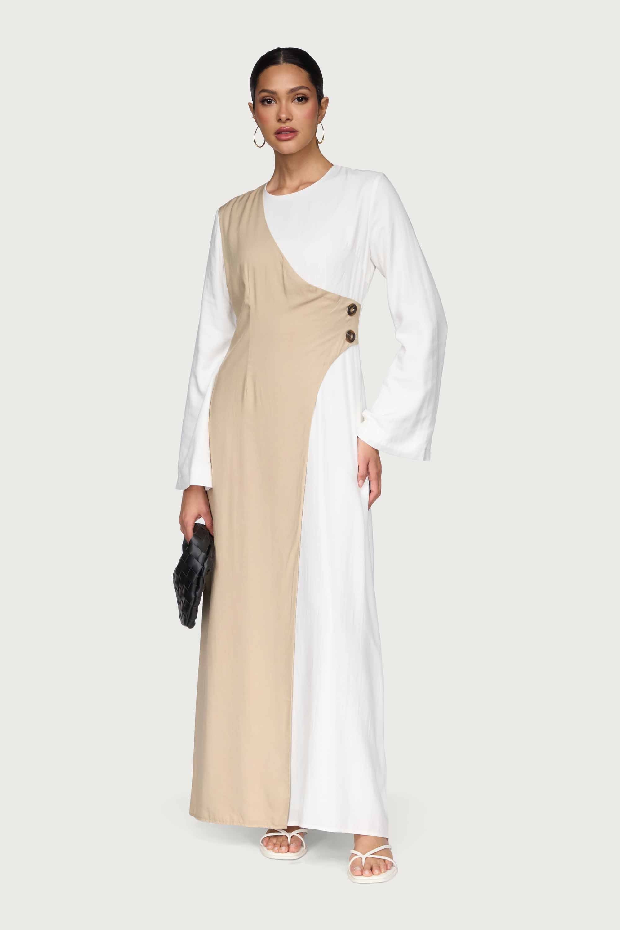 Yumna Contrast Wrap Maxi Dress - Sand Dune