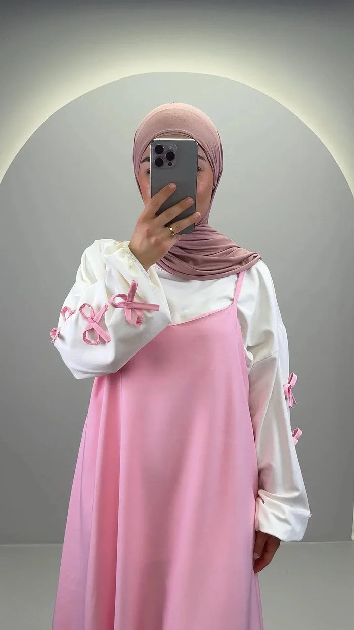 Aisha Bow‑decorated Two‑Piece Abaya Outfit